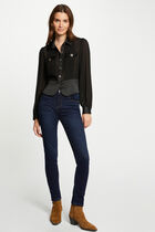 Chemise manches longues avec plis noir femme