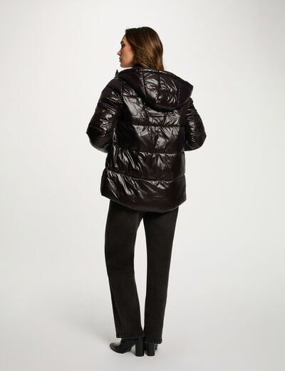 Shiny cropped puffer jacket black women