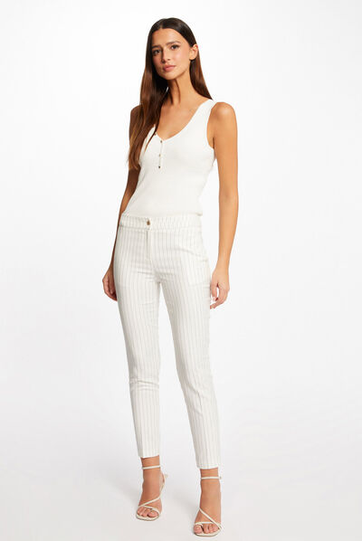 Striped cropped fitted city trousers ecru ladies'