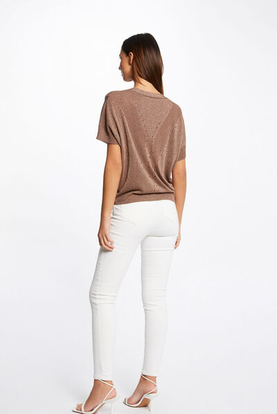 Short-sleeved jumper with V-neck rust ladies'