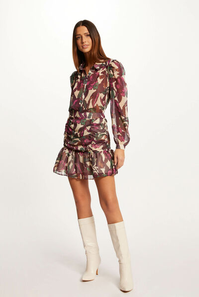 Printed straight skirt with ruffles multico ladies'