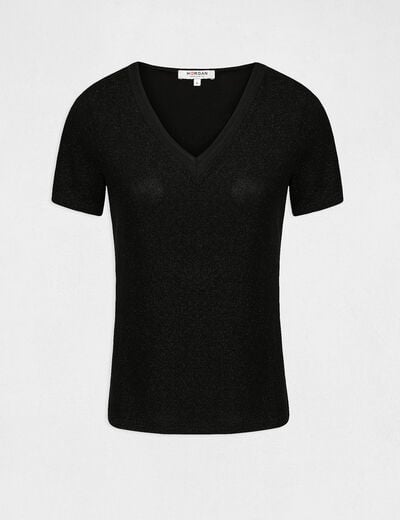 Short-sleeved t-shirt with V-neck black women