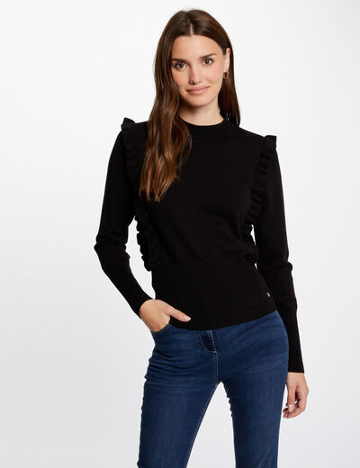 Long-sleeved jumper with ruffles black ladies'