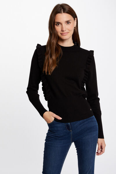 Long-sleeved jumper with ruffles black ladies'