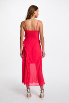 Fitted midi dress ruffles fuchsia pink women