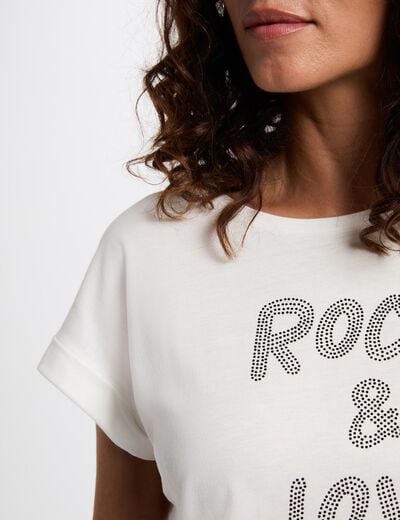 Cropped t-shirt with rhinestones white women
