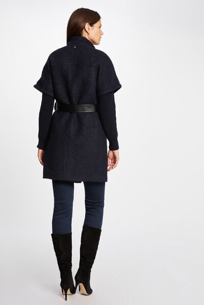 Straight belted coat with short sleeves navy ladies'