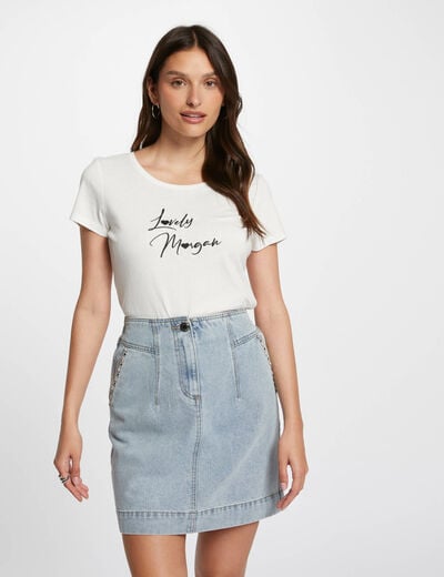 T-shirt embroidered message ecru women