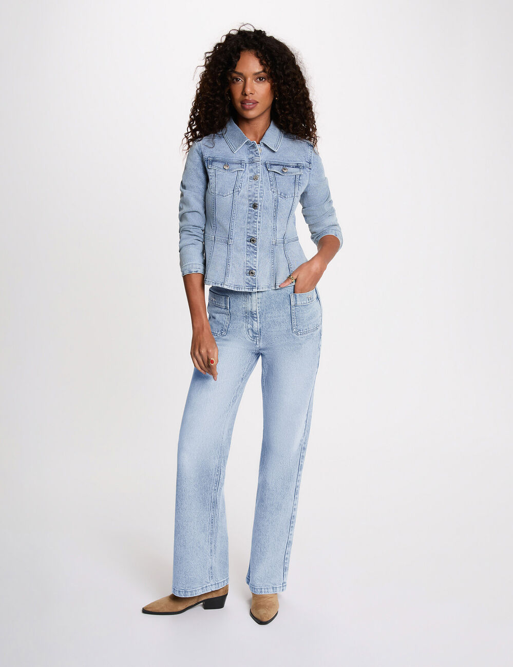 Fitted denim jacket heavy stone wash denim women