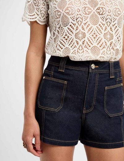 High-waisted denim short raw denim women