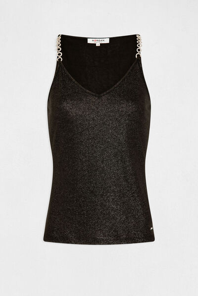 Vest top thin straps with chains black ladies'
