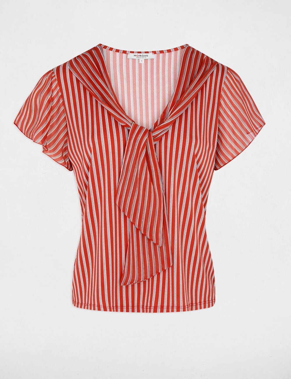T-shirt with tie neck red women