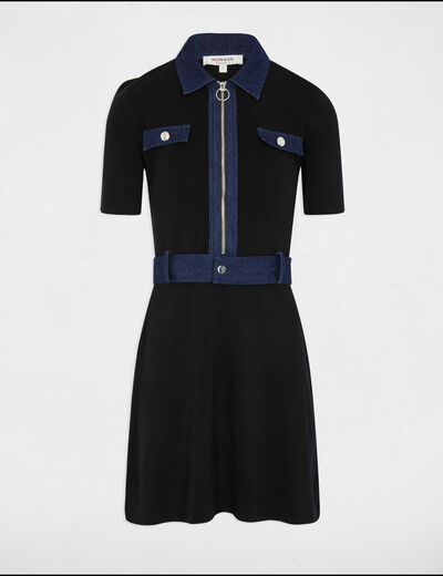 A-line mini knitted dress black women