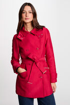 Waisted belted trenchcoat with hood red women
