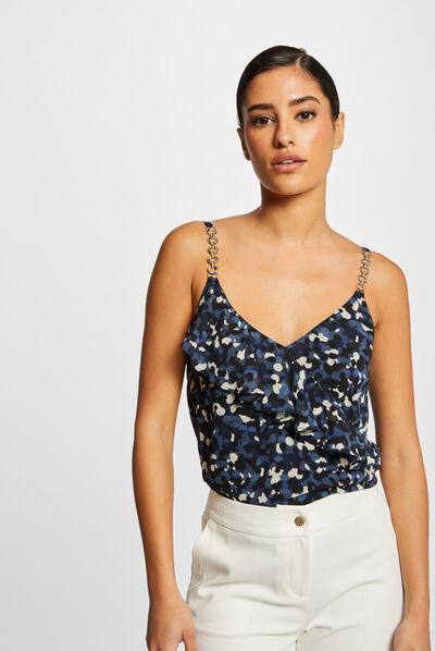Printed vest top with thin straps blue ladies'