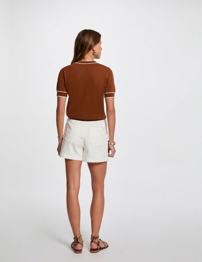 Short-sleeved jumper cognac brown women