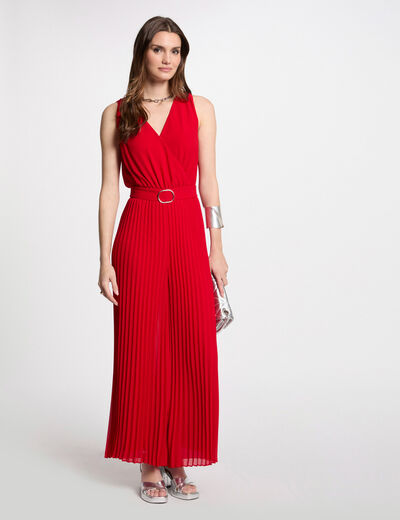 Loose jumpsuit with pleated legs red women