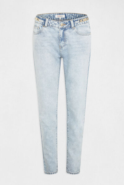 Straight jeans with metal ornaments jean bleached ladies'