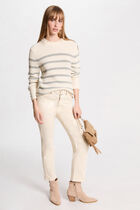 Pull col rond et rayures ivoire femme