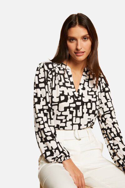 Long-sleeved printed t-shirt ecru ladies'