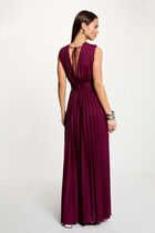 Pleated maxi straight dress plum women