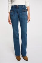Bootcut jeans pockets buttons stone wash denim women