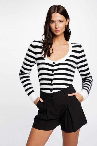 Long-sleeved cardigan with stripes ecru ladies'