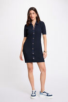 Fitted short knit dress navy blue women