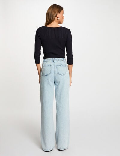 Ribbed jumper with V-neck navy blue women