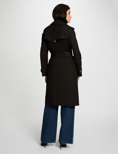 Long belted trench coat black women