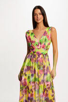Maxi waisted dress abstract print multicolored women
