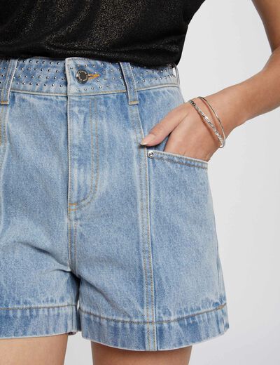 High-waisted denim shorts jean bleached ladies'