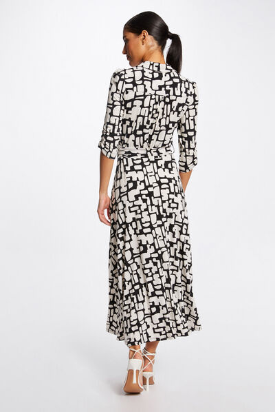 Maxi A-line dress with abstract print ecru ladies'