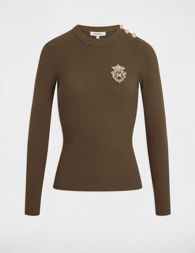 Ribbed jumper round neck khaki green women