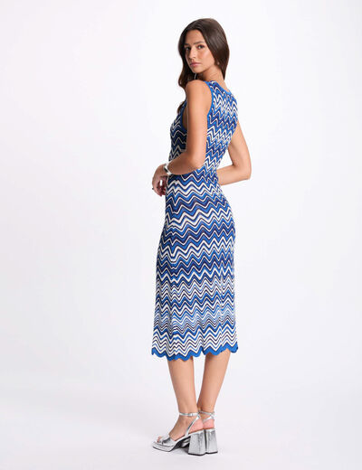 Printed midi knitted dress electric blue women