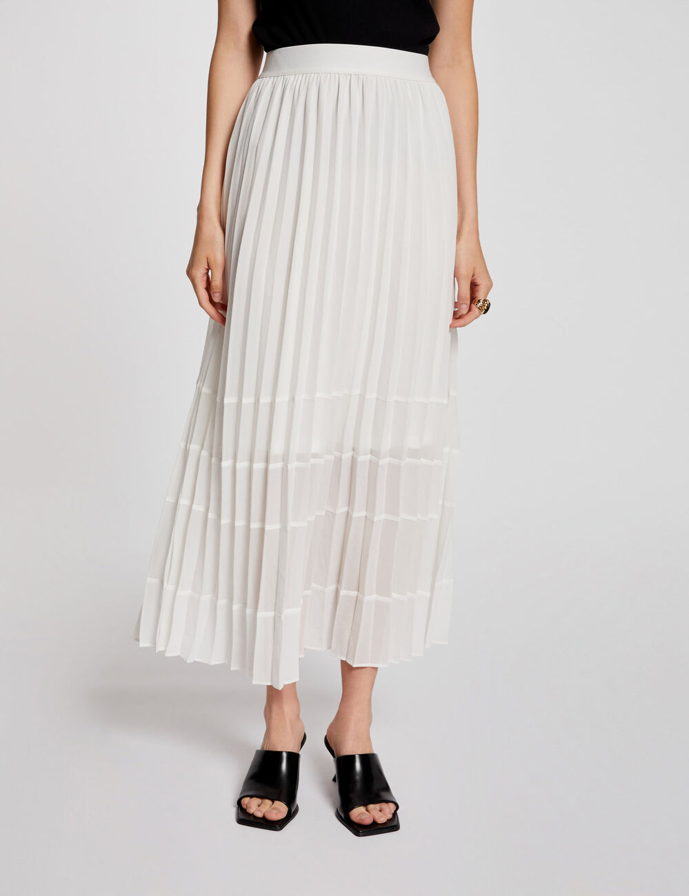 Maxi pleated A-line skirt ivory women