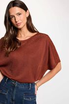 Oversized V-neck sweater cognac brown women