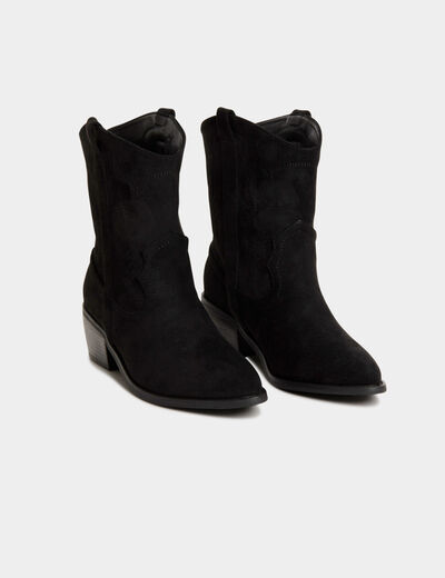 Western style boots with heels black ladies'