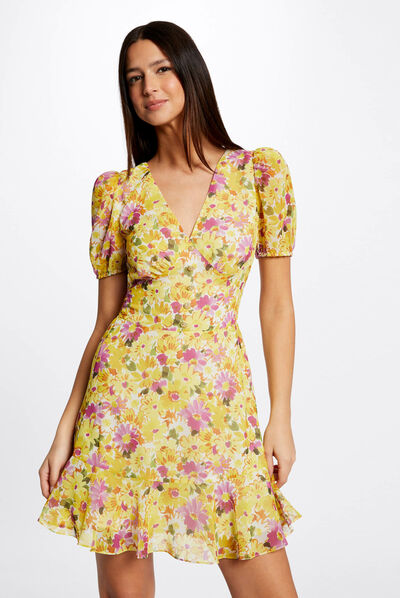 A-line dress ruffles and floral print multico ladies'