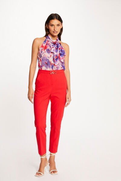 Fitted city trousers buckle and darts red ladies'