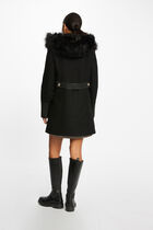 Manteau droit zippé à capuche noir femme
