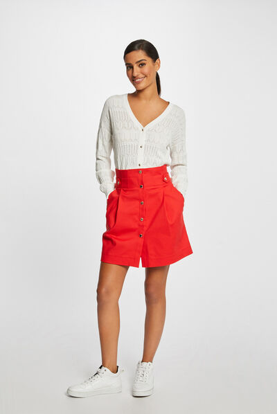 Buttoned high-waisted straight skirt red ladies'