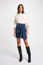 Satin short skirt petroleum blue women