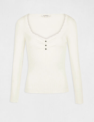 Long-sleeved jumper with scallop hem ivory ladies'
