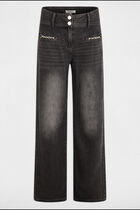 Jeans large détails chaînes gris clair femme