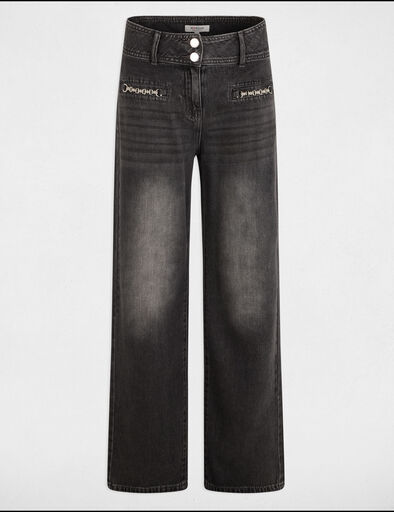 Jeans large détails chaînes gris clair femme