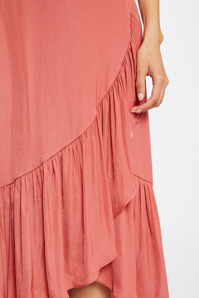 Midi A-line skirt with ruffles rust ladies'