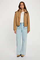 Cropped jacket with high neck camel women