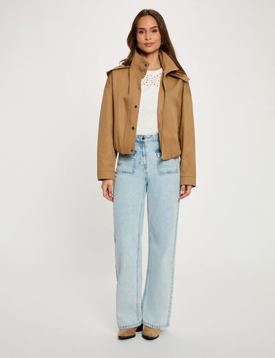 Cropped jacket with high neck camel women