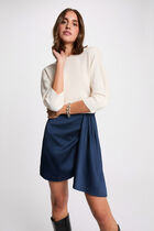 Satin short skirt petroleum blue women